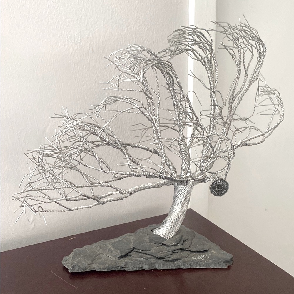 Vintage 80s Randy Adams Silver industrial Windswept wire art Tree Sculpture Art